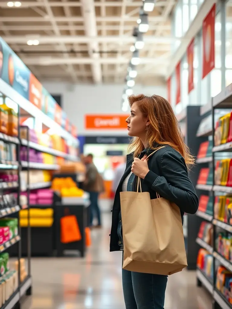 A close-up shot of a shopper interacting with a point-of-sale display, highlighting the importance of understanding shopper behavior and creating engaging in-store experiences.