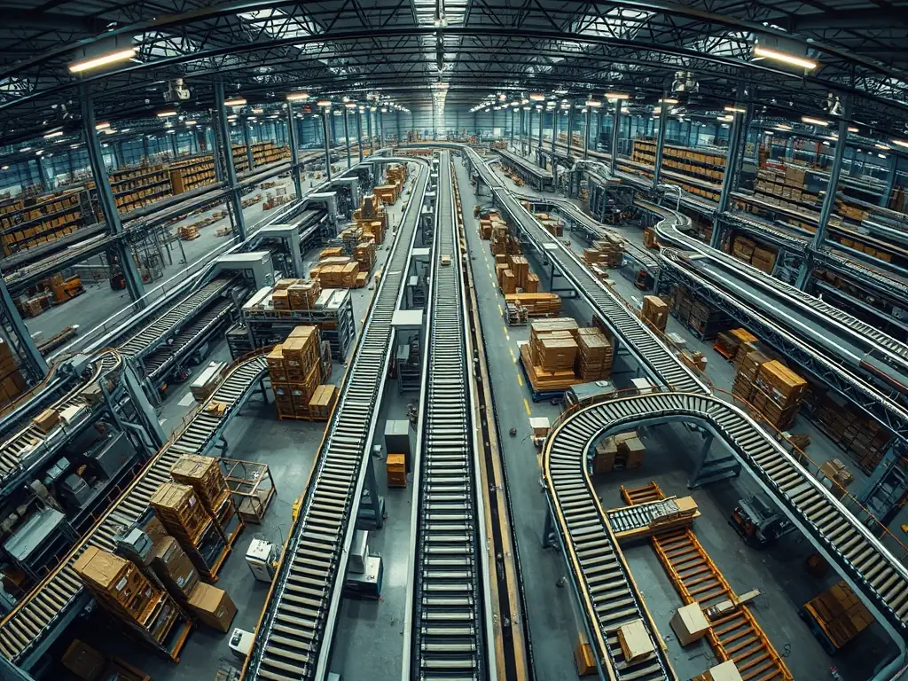 A dynamic image showcasing a distribution network with products flowing seamlessly through various channels, highlighting efficiency and broad market reach.